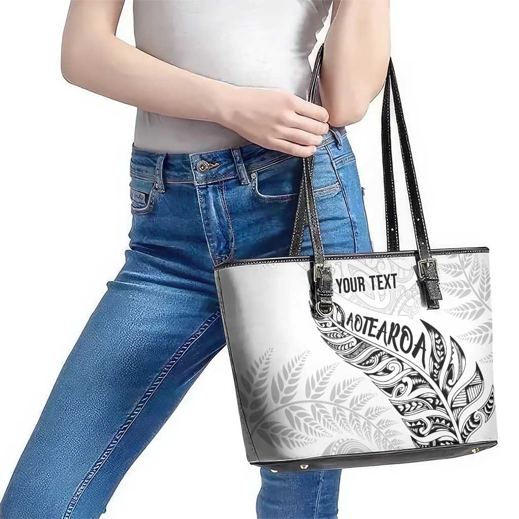 Aotearoa Personalized Lawn Bowls Maori Leather Tote Bag New Zealand White Tribal Silver Fern LT7 - Polynesian Pride