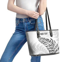 Aotearoa Personalized Lawn Bowls Maori Leather Tote Bag New Zealand White Tribal Silver Fern LT7 - Polynesian Pride
