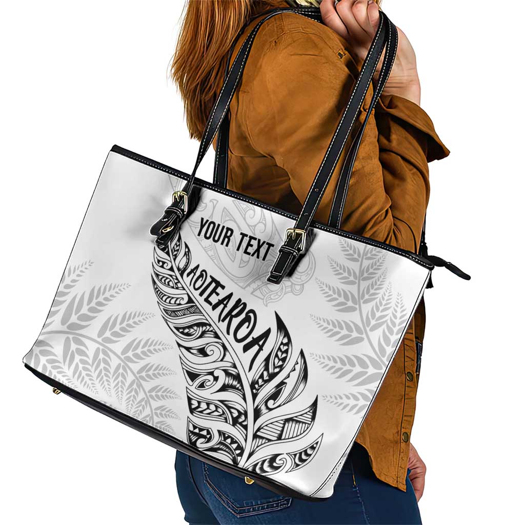 Aotearoa Personalized Lawn Bowls Maori Leather Tote Bag New Zealand White Tribal Silver Fern LT7 - Polynesian Pride