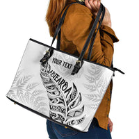 Aotearoa Personalized Lawn Bowls Maori Leather Tote Bag New Zealand White Tribal Silver Fern LT7 - Polynesian Pride