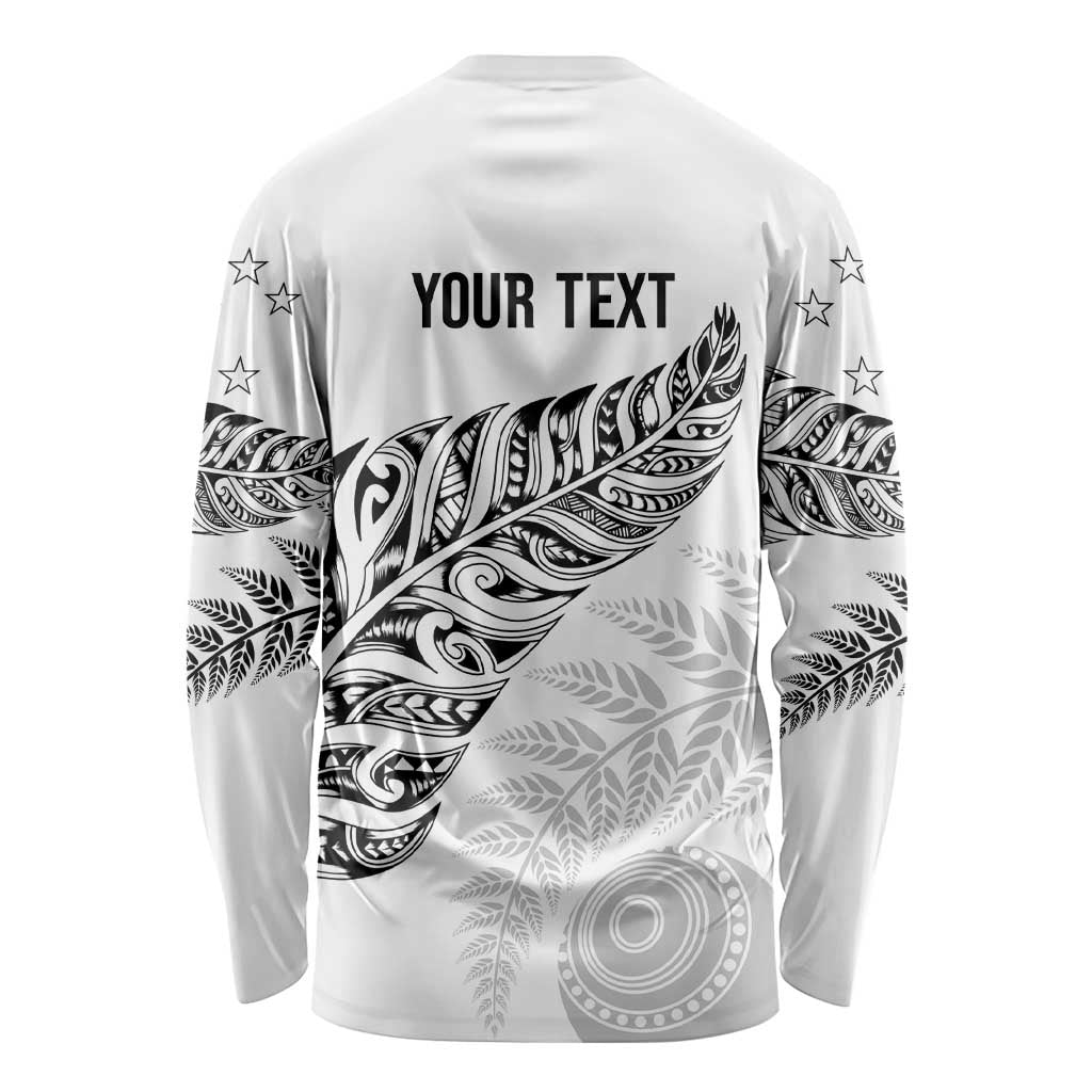 Aotearoa Personalized Lawn Bowls Maori Long Sleeve Shirt New Zealand White Tribal Silver Fern LT7 - Polynesian Pride