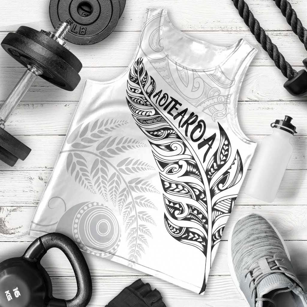 Aotearoa Personalized Lawn Bowls Maori Men Tank Top New Zealand White Tribal Silver Fern LT7 - Polynesian Pride