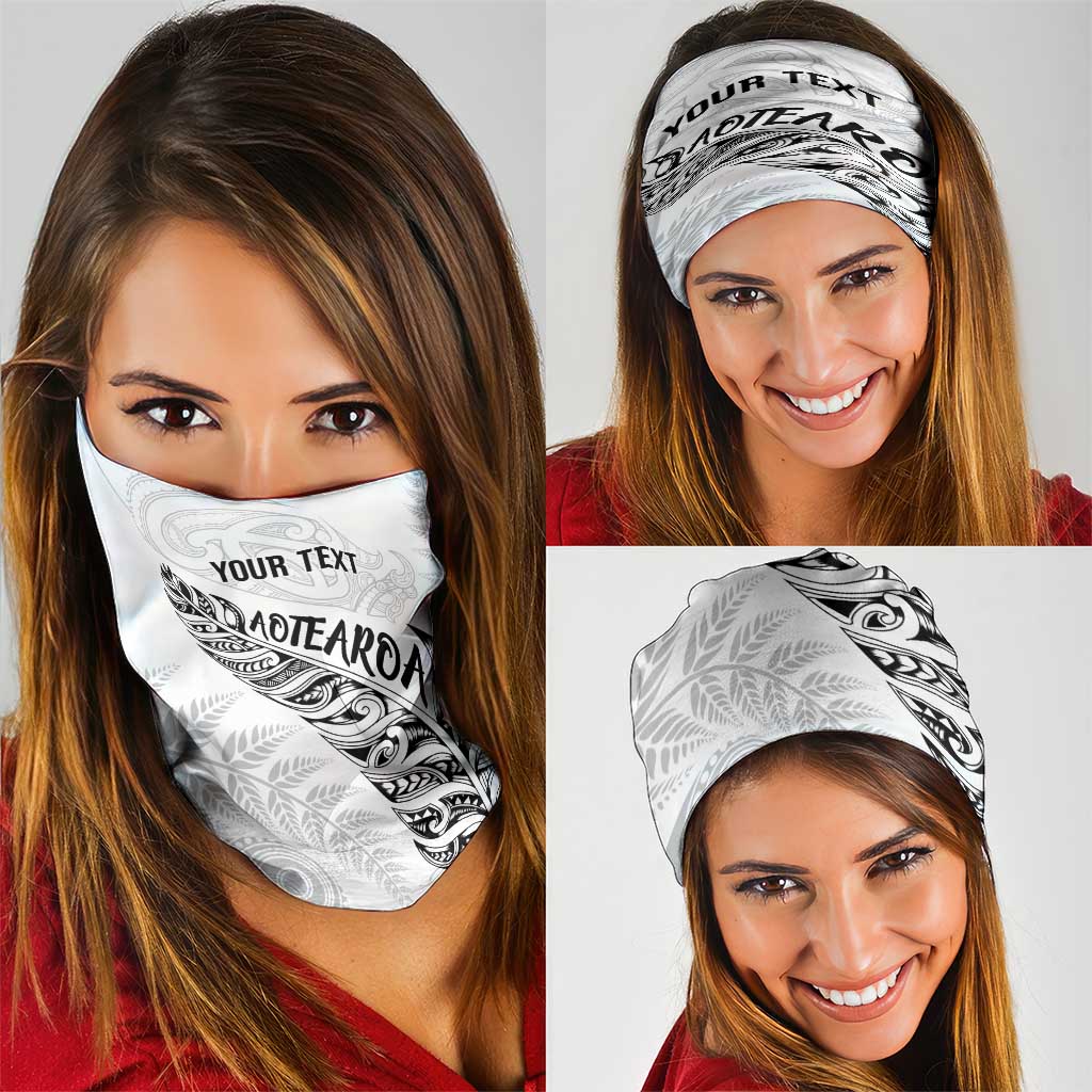 Aotearoa Personalized Lawn Bowls Maori Neck Gaiter New Zealand White Tribal Silver Fern LT7 - Polynesian Pride