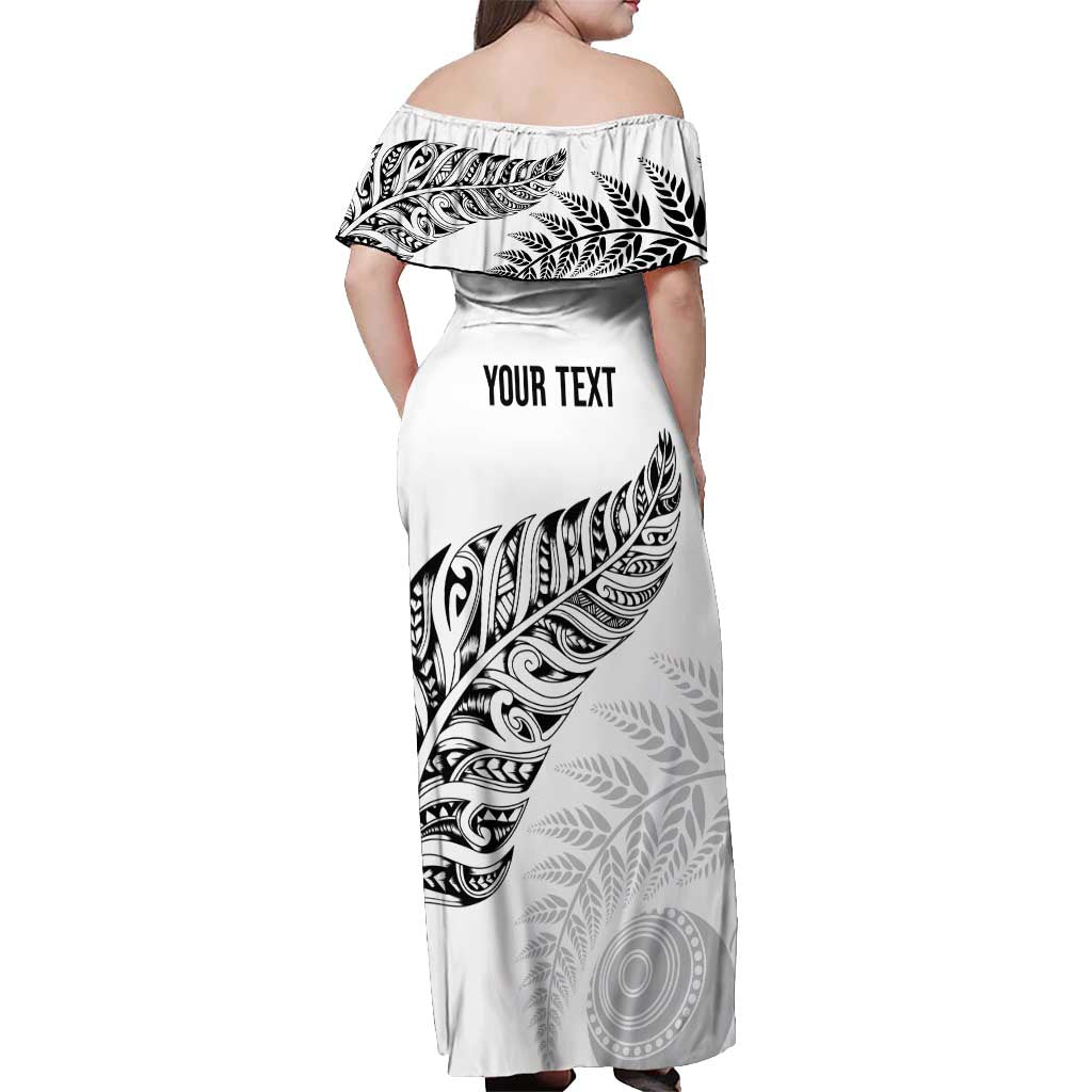 Aotearoa Personalized Lawn Bowls Maori Off Shoulder Maxi Dress New Zealand White Tribal Silver Fern LT7 - Polynesian Pride