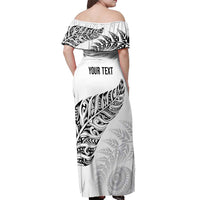 Aotearoa Personalized Lawn Bowls Maori Off Shoulder Maxi Dress New Zealand White Tribal Silver Fern LT7 - Polynesian Pride