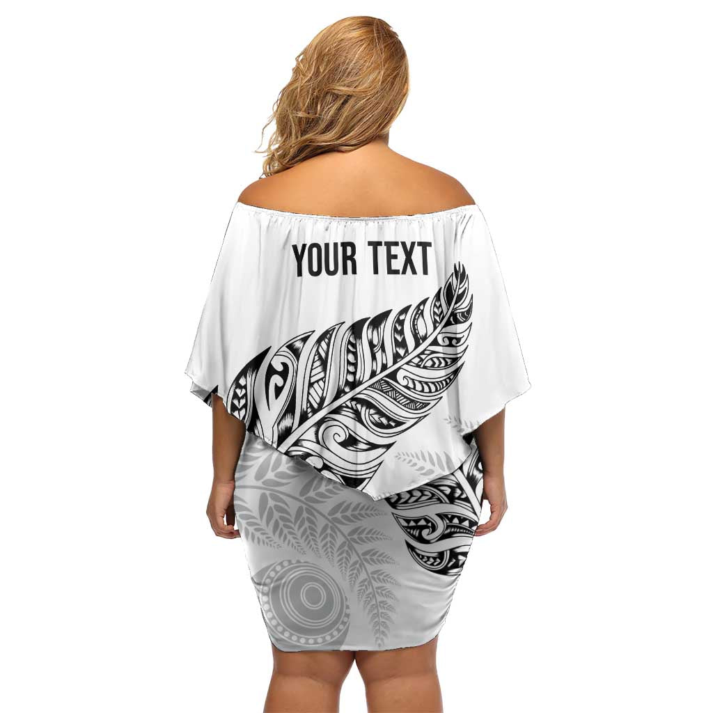 Aotearoa Personalized Lawn Bowls Maori Off Shoulder Short Dress New Zealand White Tribal Silver Fern LT7 - Polynesian Pride