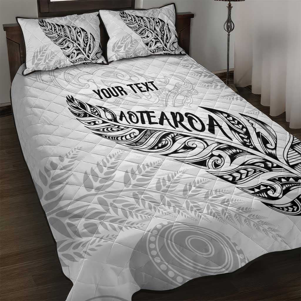 Aotearoa Personalized Lawn Bowls Maori Quilt Bed Set New Zealand White Tribal Silver Fern LT7 White - Polynesian Pride