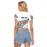 Aotearoa Personalized Lawn Bowls Maori Raglan Cropped T Shirt New Zealand White Tribal Silver Fern LT7 - Polynesian Pride