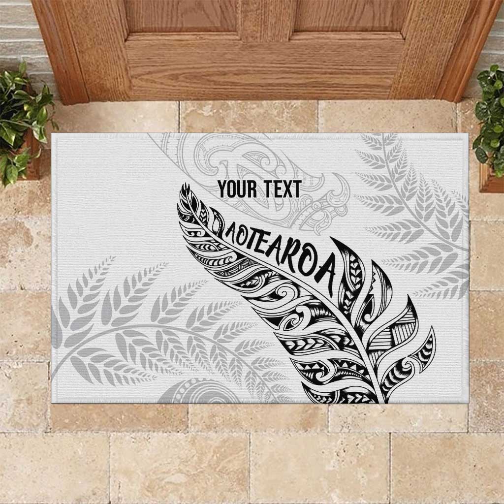 Aotearoa Personalized Lawn Bowls Maori Rubber Doormat New Zealand White Tribal Silver Fern LT7 White - Polynesian Pride