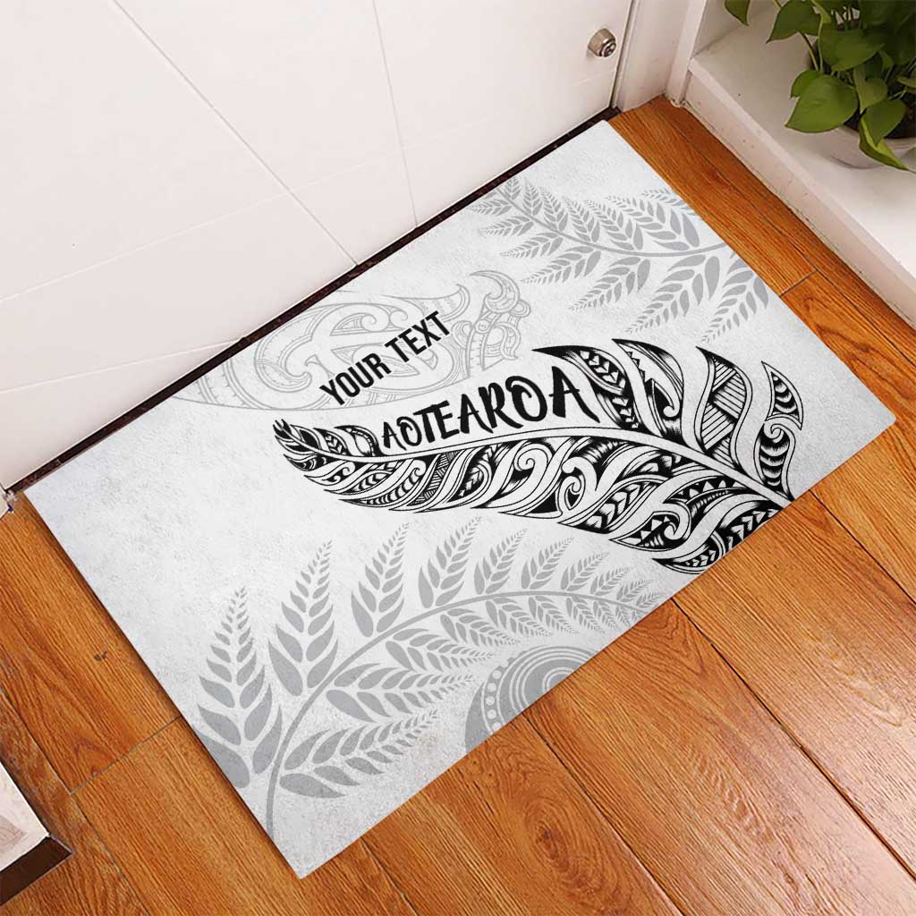 Aotearoa Personalized Lawn Bowls Maori Rubber Doormat New Zealand White Tribal Silver Fern LT7 - Polynesian Pride
