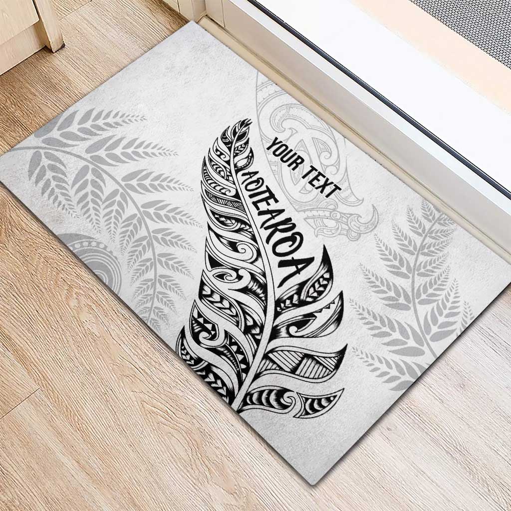 Aotearoa Personalized Lawn Bowls Maori Rubber Doormat New Zealand White Tribal Silver Fern LT7 - Polynesian Pride
