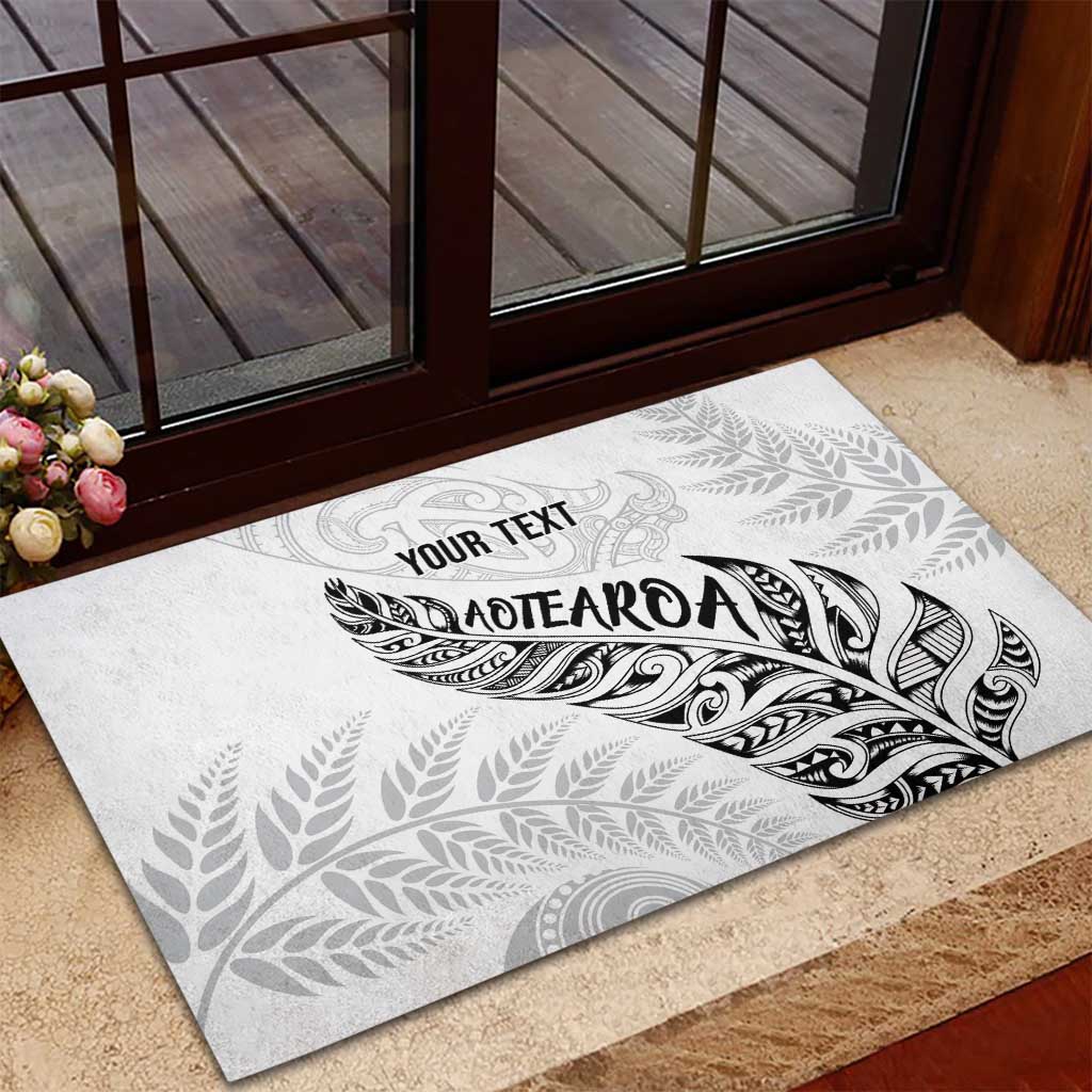 Aotearoa Personalized Lawn Bowls Maori Rubber Doormat New Zealand White Tribal Silver Fern LT7 - Polynesian Pride