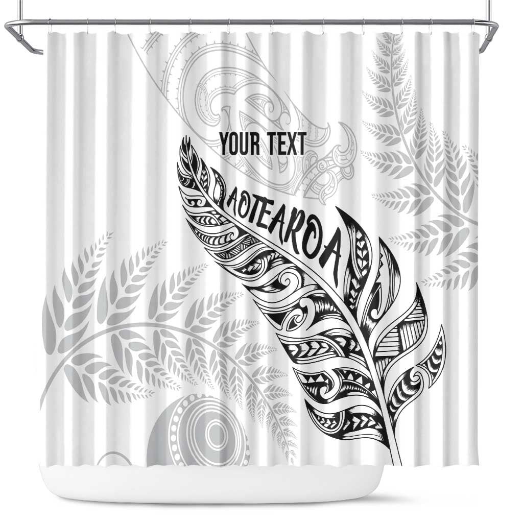 Aotearoa Personalized Lawn Bowls Maori Shower Curtain New Zealand White Tribal Silver Fern LT7 White - Polynesian Pride