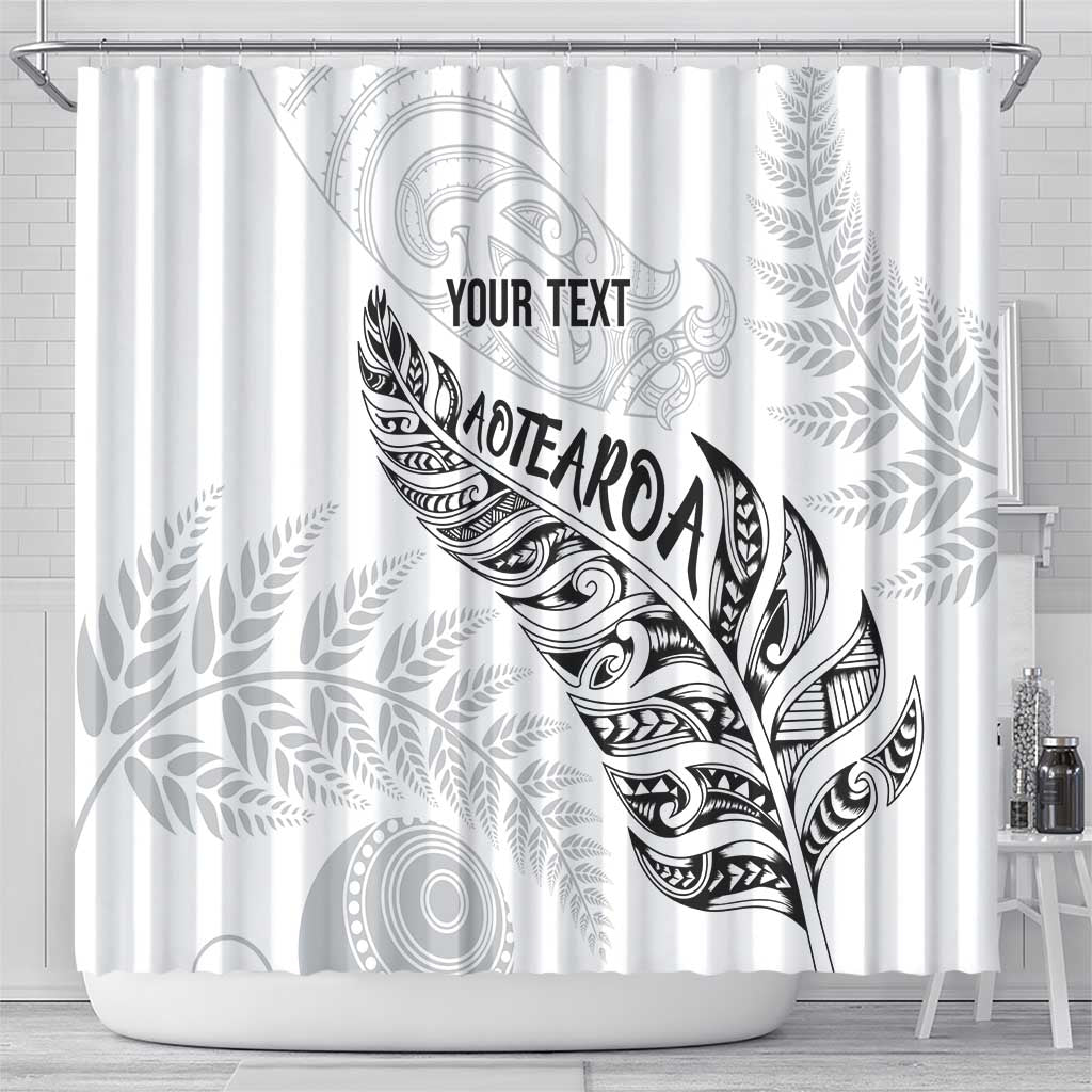 Aotearoa Personalized Lawn Bowls Maori Shower Curtain New Zealand White Tribal Silver Fern LT7 - Polynesian Pride