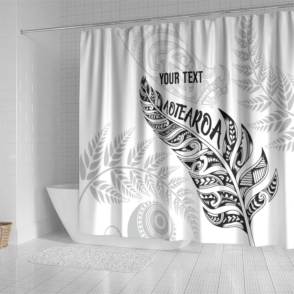 Aotearoa Personalized Lawn Bowls Maori Shower Curtain New Zealand White Tribal Silver Fern LT7 - Polynesian Pride
