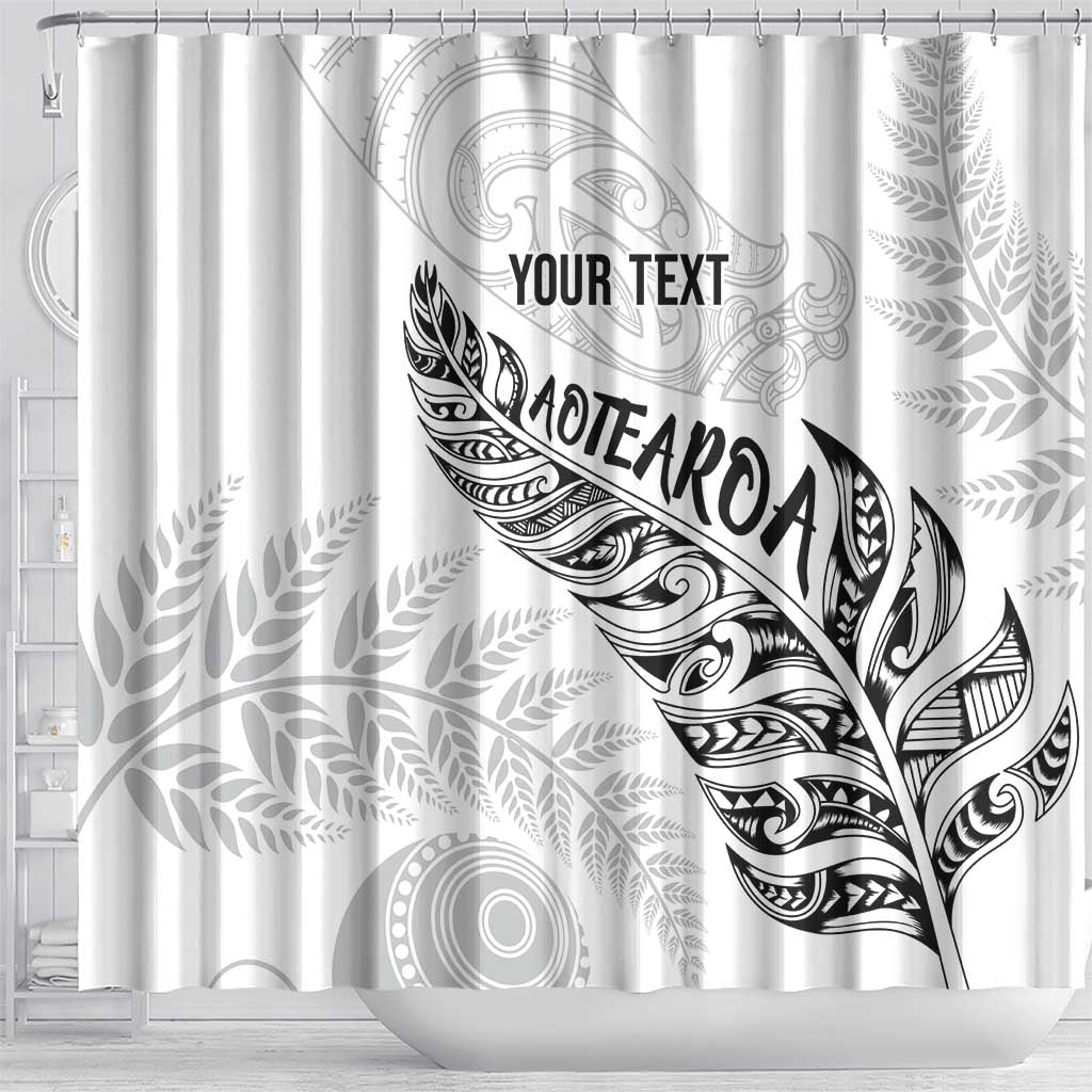 Aotearoa Personalized Lawn Bowls Maori Shower Curtain New Zealand White Tribal Silver Fern LT7 - Polynesian Pride