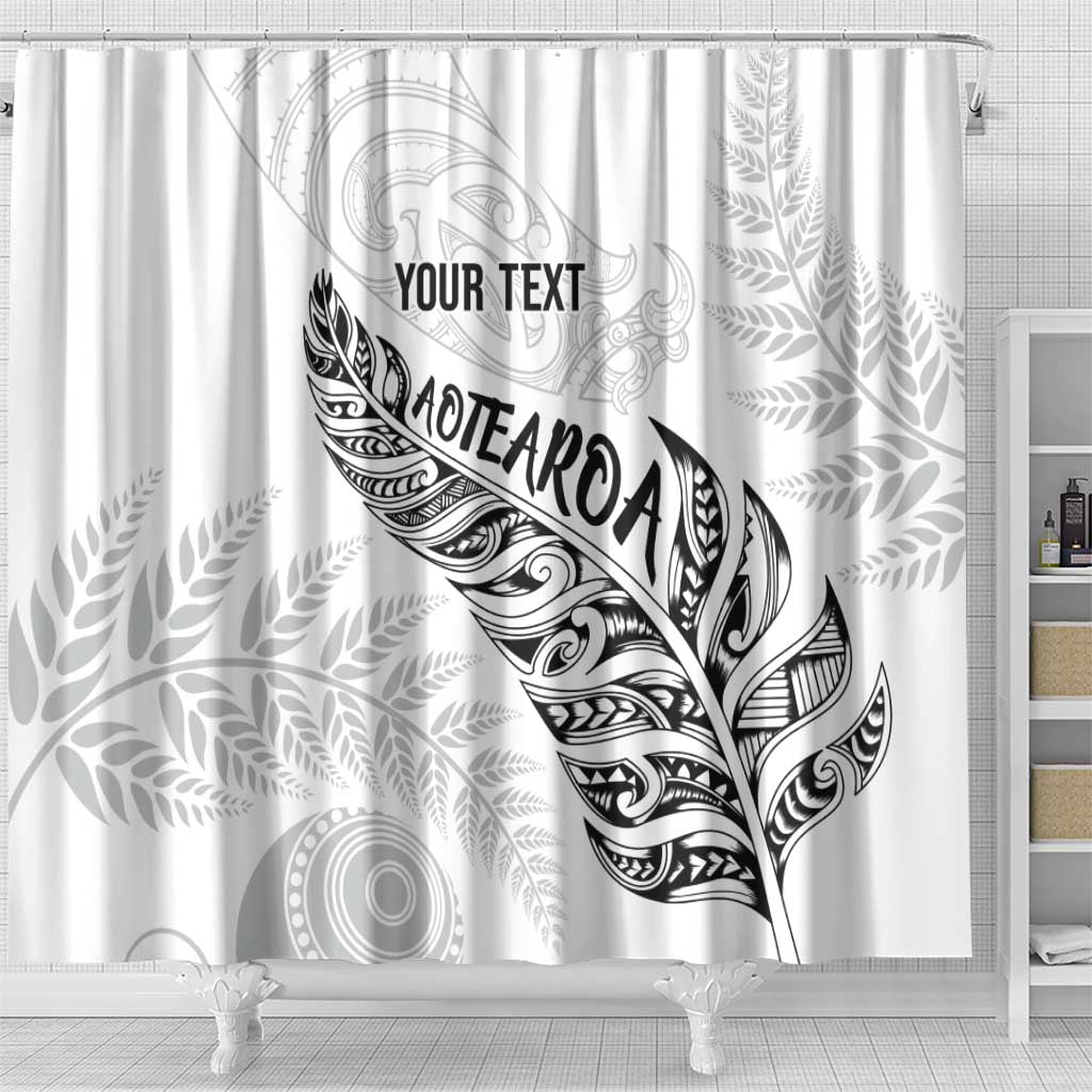 Aotearoa Personalized Lawn Bowls Maori Shower Curtain New Zealand White Tribal Silver Fern LT7 - Polynesian Pride