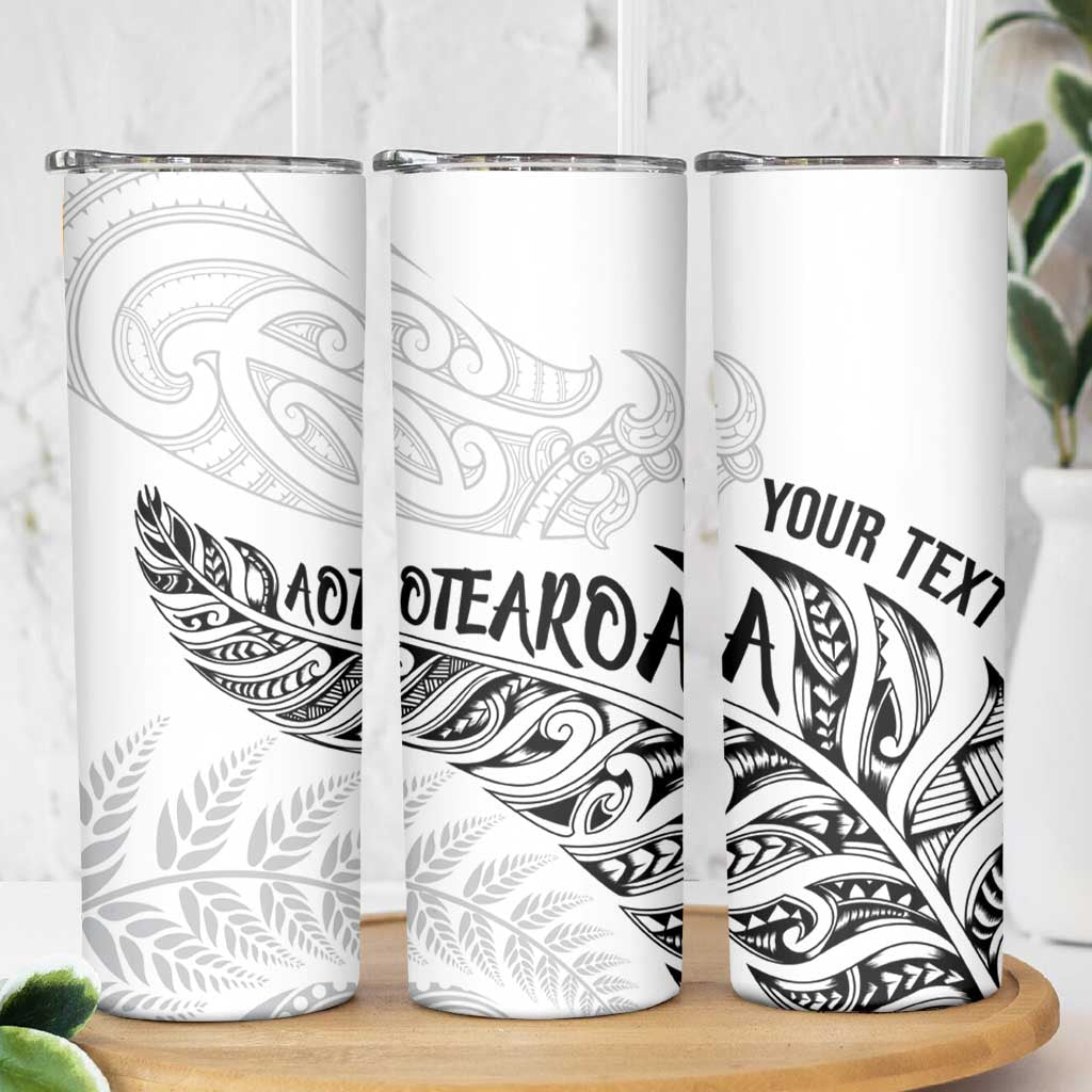 Aotearoa Personalized Lawn Bowls Maori Skinny Tumbler New Zealand White Tribal Silver Fern LT7 - Polynesian Pride