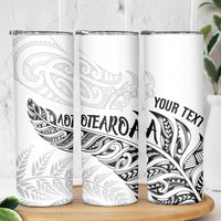Aotearoa Personalized Lawn Bowls Maori Skinny Tumbler New Zealand White Tribal Silver Fern LT7 - Polynesian Pride