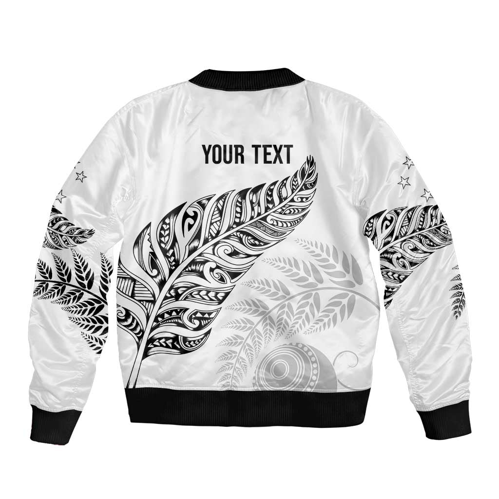 Aotearoa Personalized Lawn Bowls Maori Sleeve Zip Bomber Jacket New Zealand White Tribal Silver Fern - Polynesian Pride