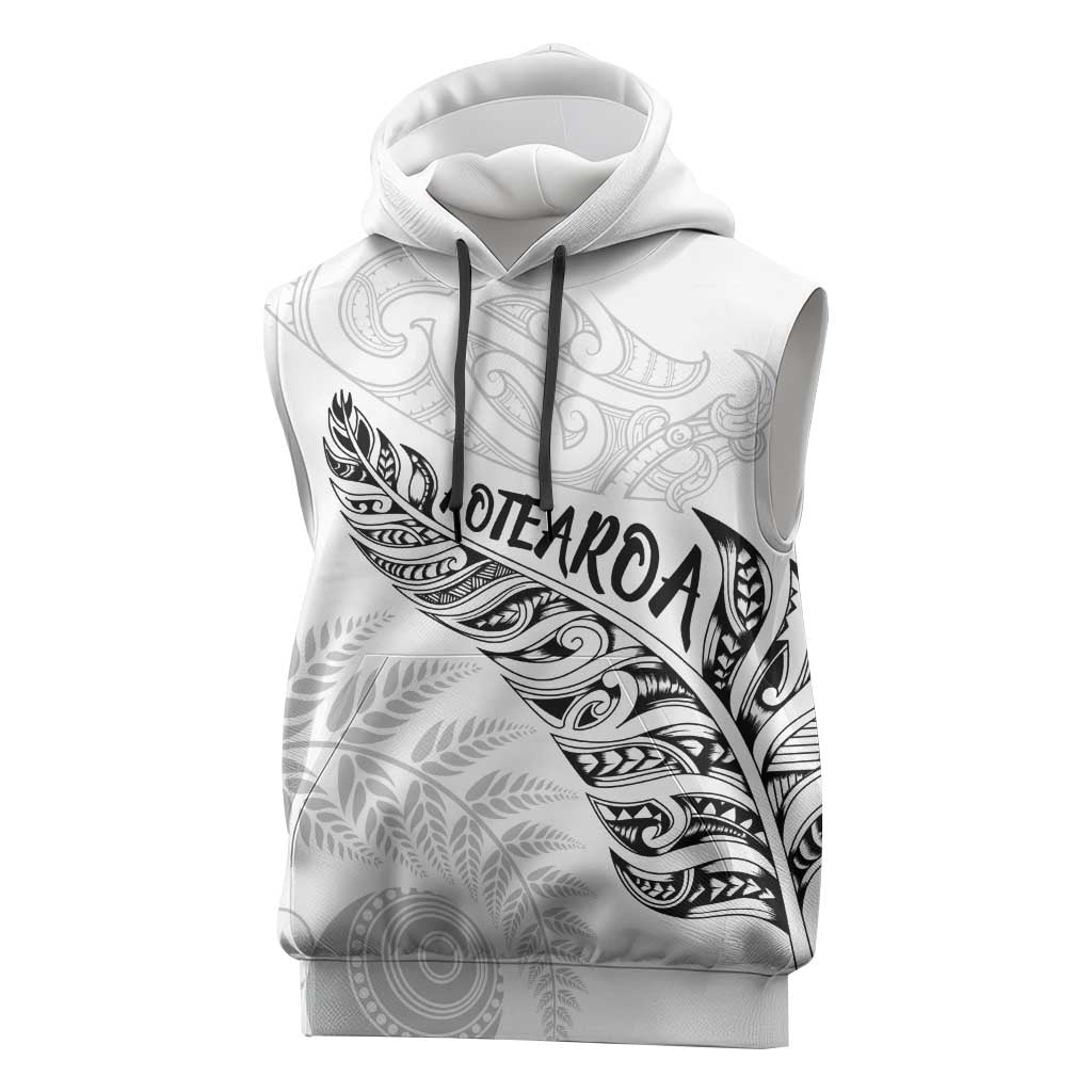 Aotearoa Personalized Lawn Bowls Maori Sleeveless Hoodie New Zealand White Tribal Silver Fern LT7 White - Polynesian Pride