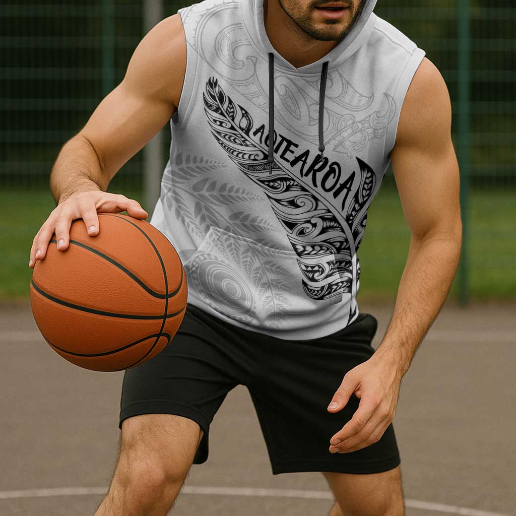 Aotearoa Personalized Lawn Bowls Maori Sleeveless Hoodie New Zealand White Tribal Silver Fern LT7 - Polynesian Pride
