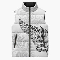 Aotearoa Personalized Lawn Bowls Maori Sleeveless Puffer Jacket New Zealand White Tribal Silver Fern LT7 Unisex White - Polynesian Pride