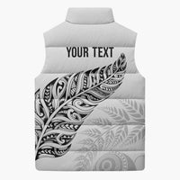 Aotearoa Personalized Lawn Bowls Maori Sleeveless Puffer Jacket New Zealand White Tribal Silver Fern LT7 - Polynesian Pride