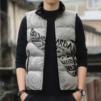 Aotearoa Personalized Lawn Bowls Maori Sleeveless Puffer Jacket New Zealand White Tribal Silver Fern LT7 - Polynesian Pride