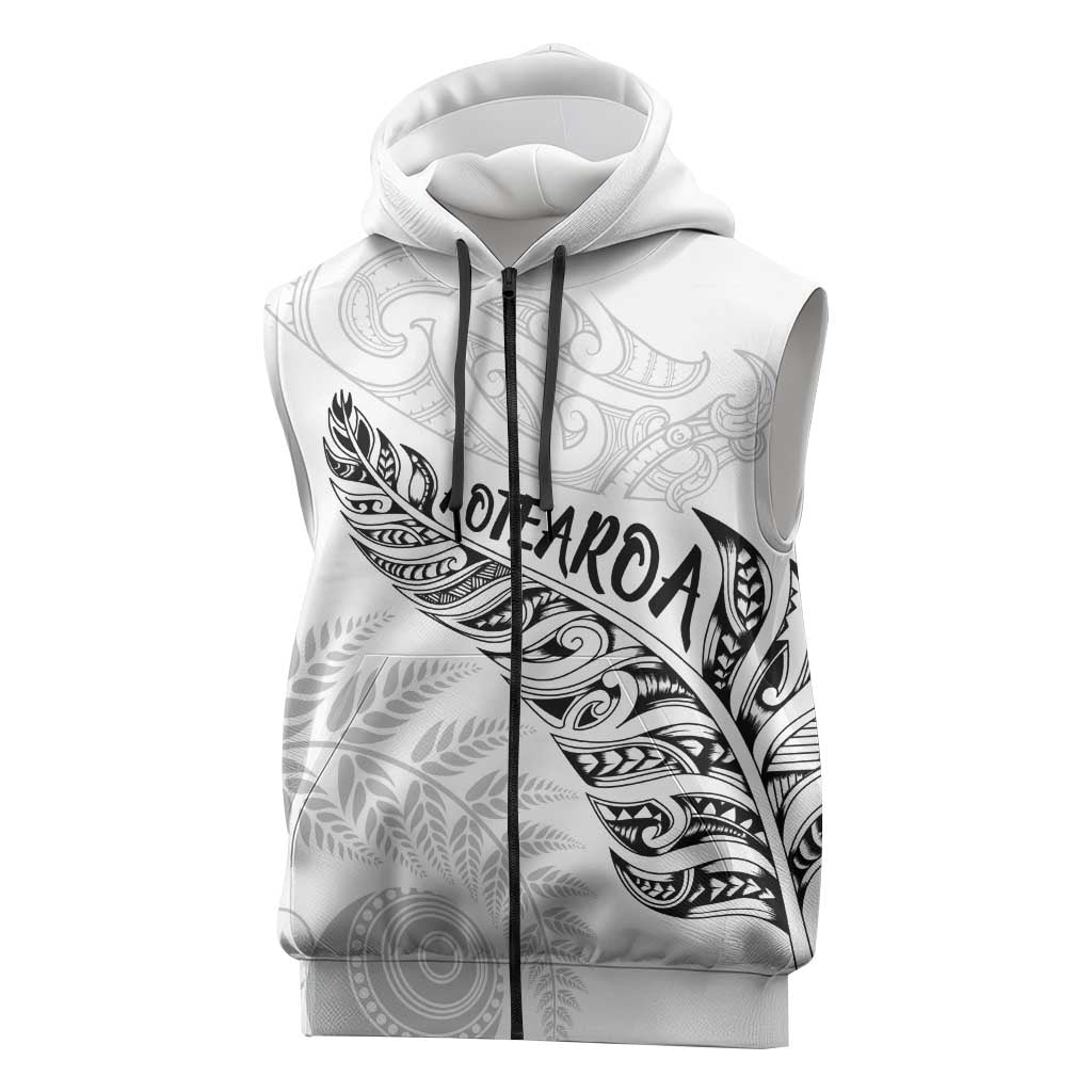 Aotearoa Personalized Lawn Bowls Maori Sleeveless Zip Hoodie New Zealand White Tribal Silver Fern LT7 White - Polynesian Pride