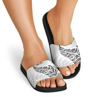 Aotearoa Personalized Lawn Bowls Maori Slide Sandals New Zealand White Tribal Silver Fern LT7 - Polynesian Pride