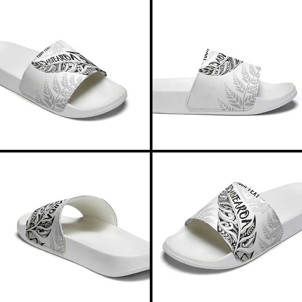 Aotearoa Personalized Lawn Bowls Maori Slide Sandals New Zealand White Tribal Silver Fern LT7 - Polynesian Pride