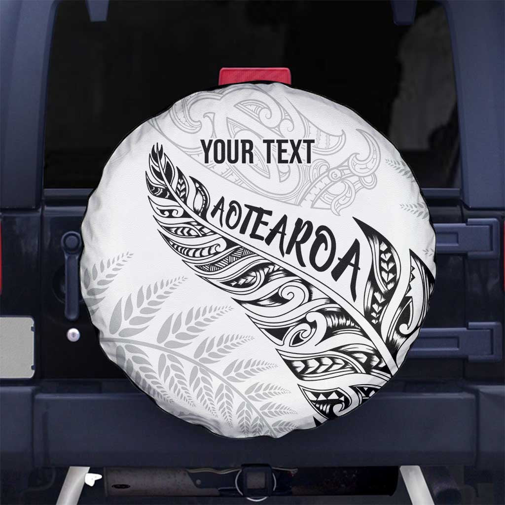 Aotearoa Personalized Lawn Bowls Maori Spare Tire Cover New Zealand White Tribal Silver Fern LT7 No hole White - Polynesian Pride