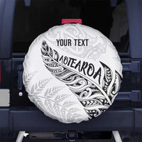 Aotearoa Personalized Lawn Bowls Maori Spare Tire Cover New Zealand White Tribal Silver Fern LT7 No hole White - Polynesian Pride