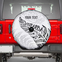 Aotearoa Personalized Lawn Bowls Maori Spare Tire Cover New Zealand White Tribal Silver Fern LT7 - Polynesian Pride