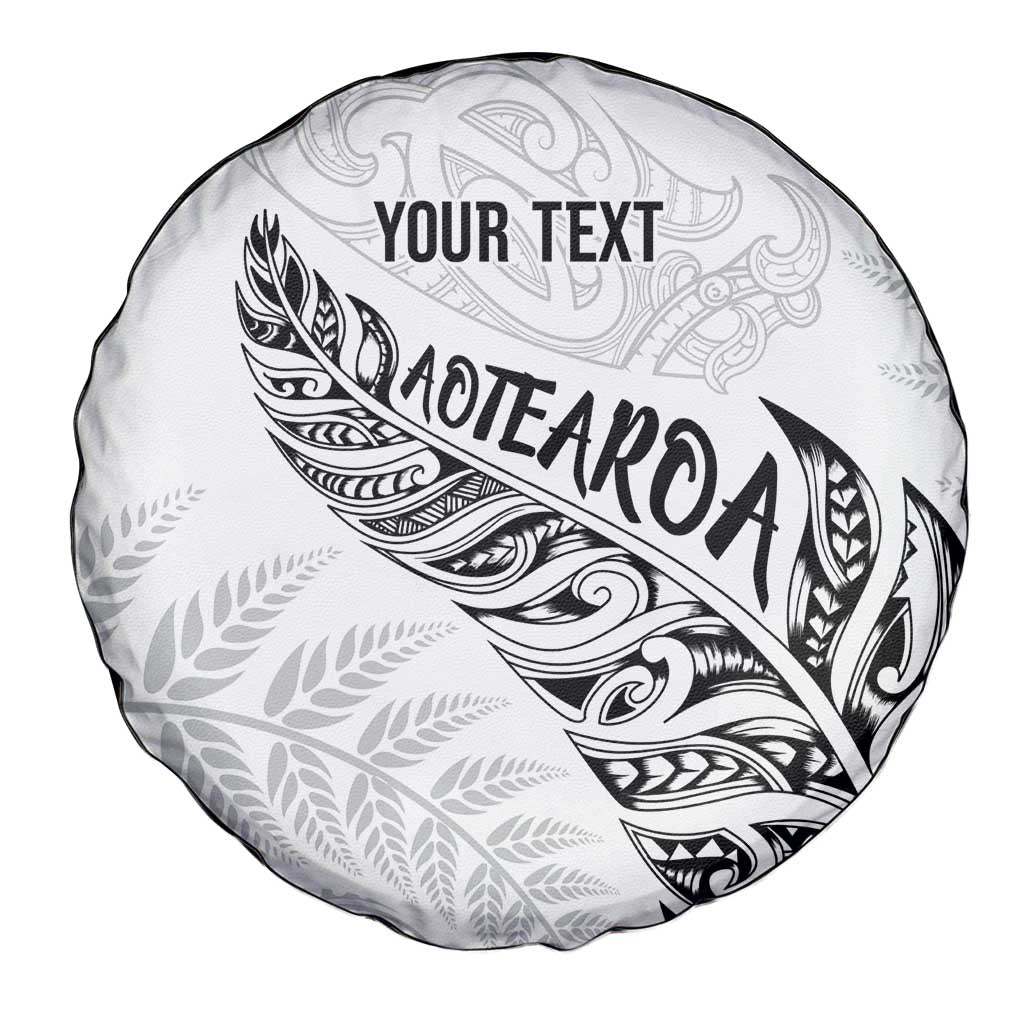 Aotearoa Personalized Lawn Bowls Maori Spare Tire Cover New Zealand White Tribal Silver Fern LT7 - Polynesian Pride