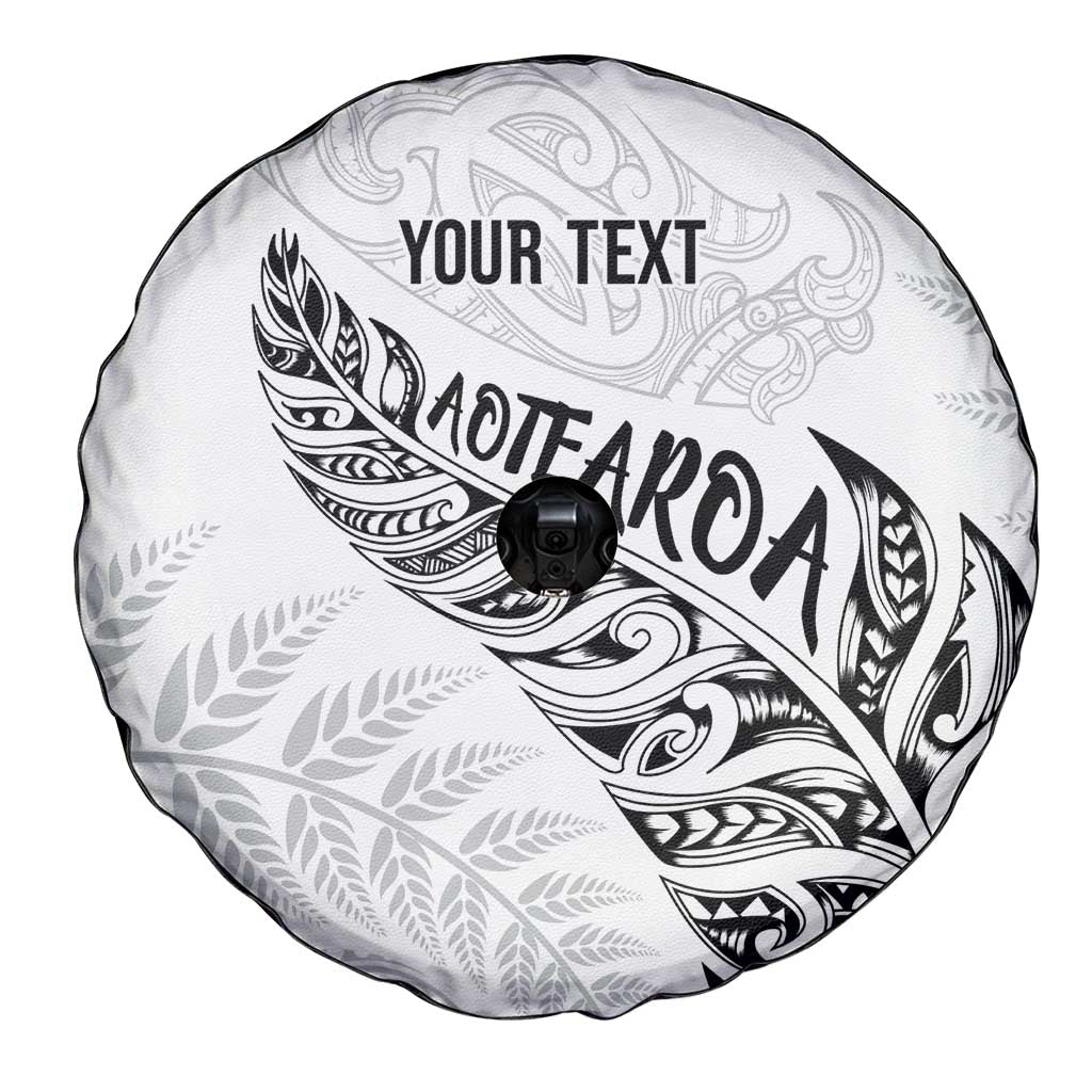 Aotearoa Personalized Lawn Bowls Maori Spare Tire Cover New Zealand White Tribal Silver Fern LT7 - Polynesian Pride