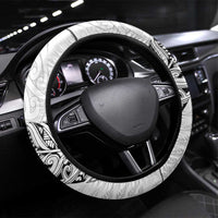 Aotearoa Lawn Bowls Maori Steering Wheel Cover New Zealand White Tribal Silver Fern LT7 Universal Fit White - Polynesian Pride