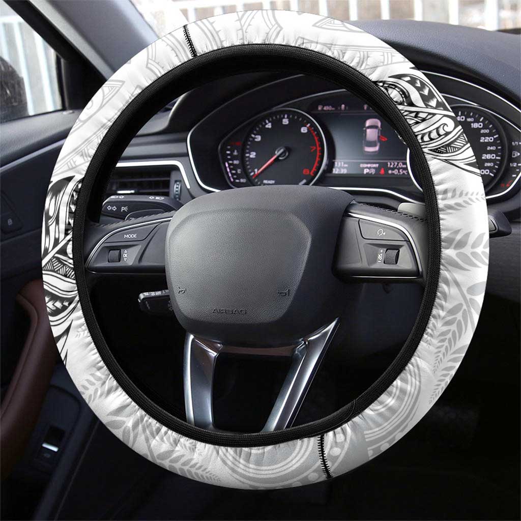 Aotearoa Lawn Bowls Maori Steering Wheel Cover New Zealand White Tribal Silver Fern LT7 - Polynesian Pride