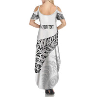 Aotearoa Personalized Lawn Bowls Maori Summer Maxi Dress New Zealand White Tribal Silver Fern LT7 - Polynesian Pride