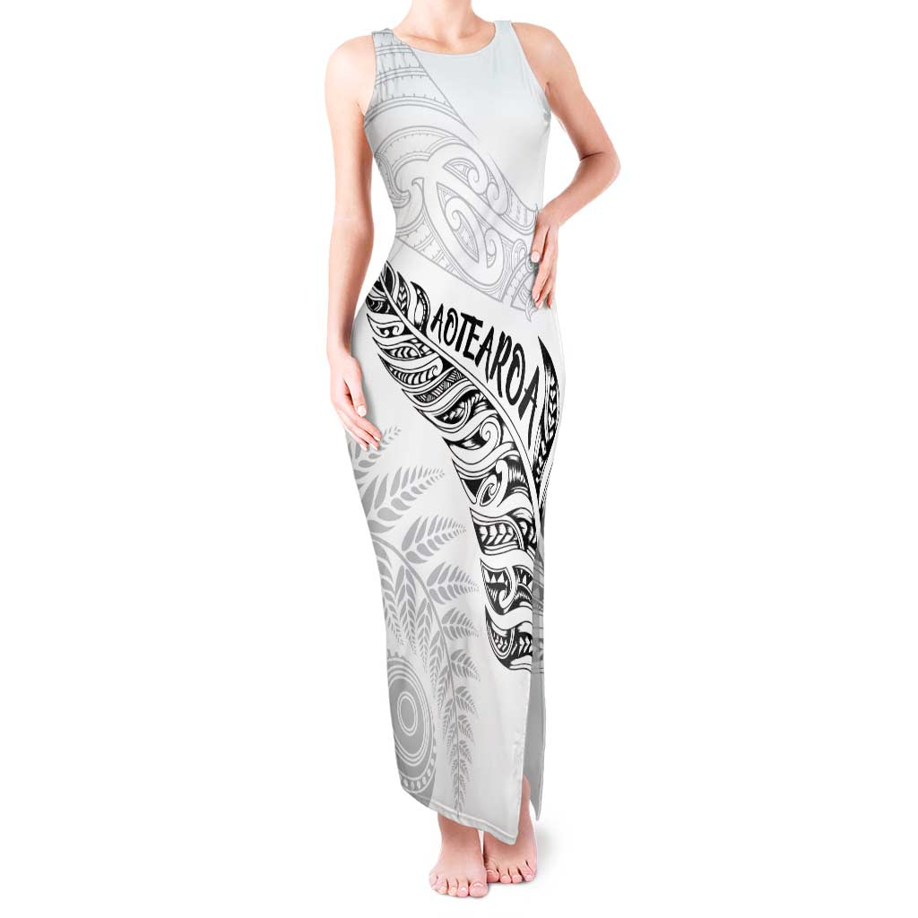 Aotearoa Personalized Lawn Bowls Maori Tank Maxi Dress New Zealand White Tribal Silver Fern LT7 Women White - Polynesian Pride