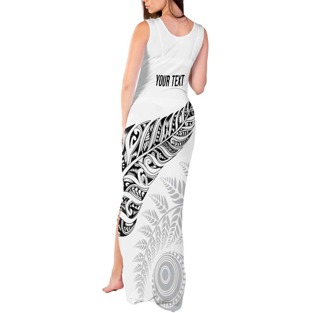 Aotearoa Personalized Lawn Bowls Maori Tank Maxi Dress New Zealand White Tribal Silver Fern LT7 - Polynesian Pride