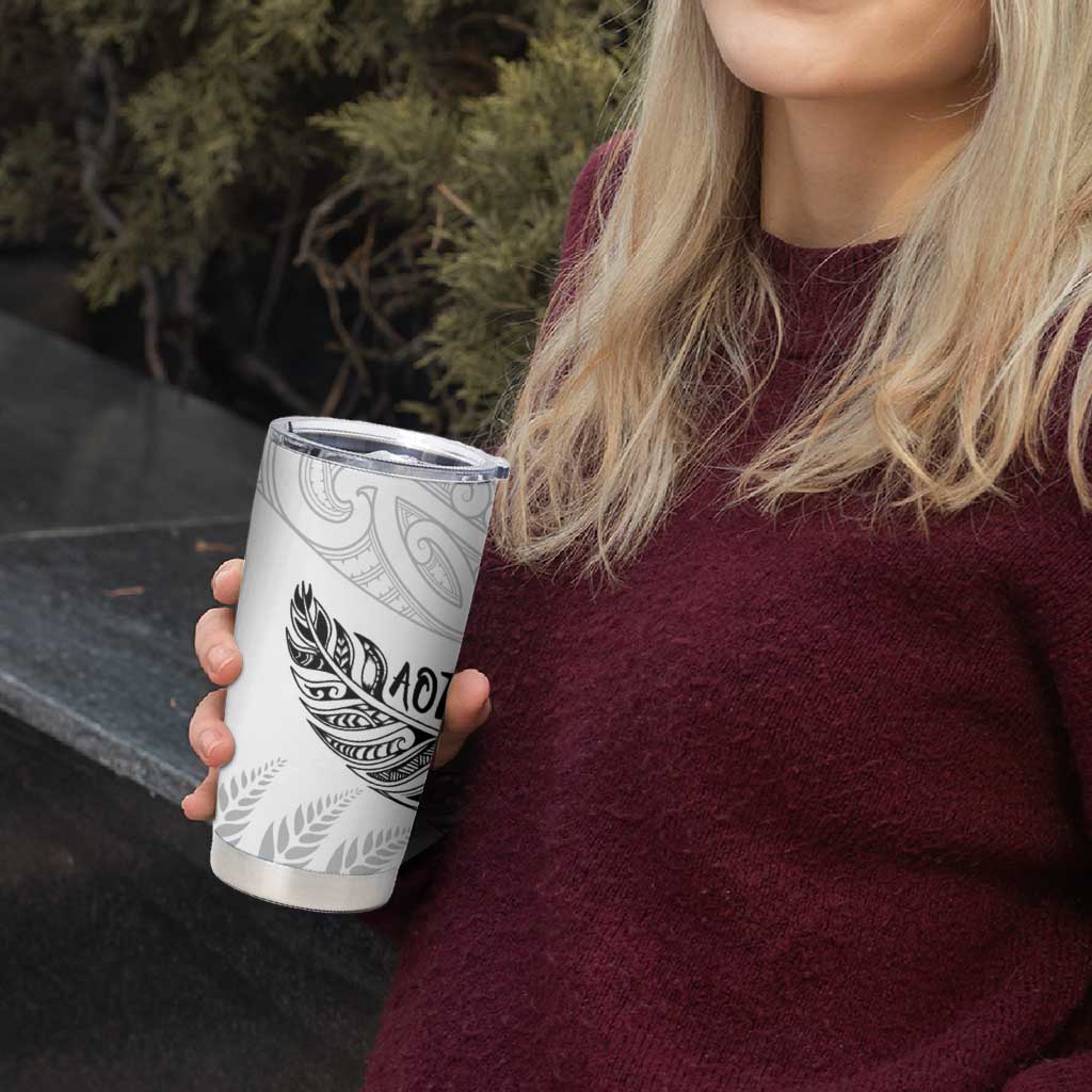 Aotearoa Personalized Lawn Bowls Maori Tumbler Cup New Zealand White Tribal Silver Fern LT7 - Polynesian Pride