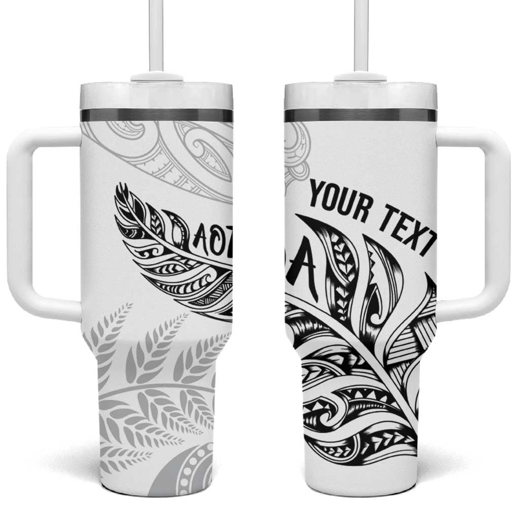Aotearoa Personalized Lawn Bowls Maori Tumbler With Handle New Zealand White Tribal Silver Fern LT7 One Size: 40 oz White - Polynesian Pride