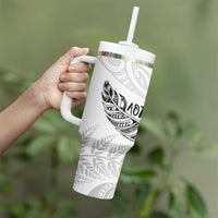 Aotearoa Personalized Lawn Bowls Maori Tumbler With Handle New Zealand White Tribal Silver Fern LT7 - Polynesian Pride