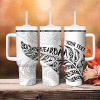 Aotearoa Personalized Lawn Bowls Maori Tumbler With Handle New Zealand White Tribal Silver Fern LT7 - Polynesian Pride