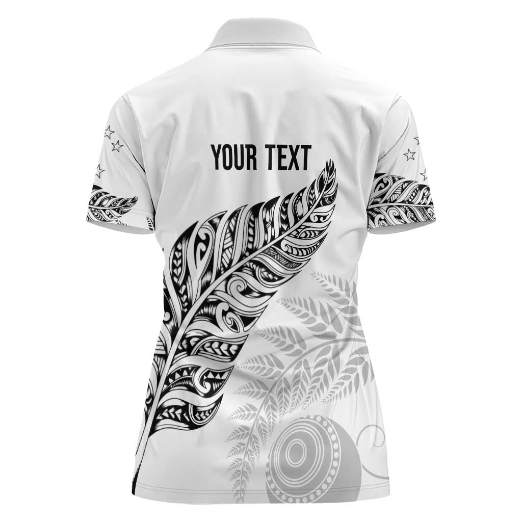 Aotearoa Personalized Lawn Bowls Maori Women Polo Shirt New Zealand White Tribal Silver Fern - Polynesian Pride