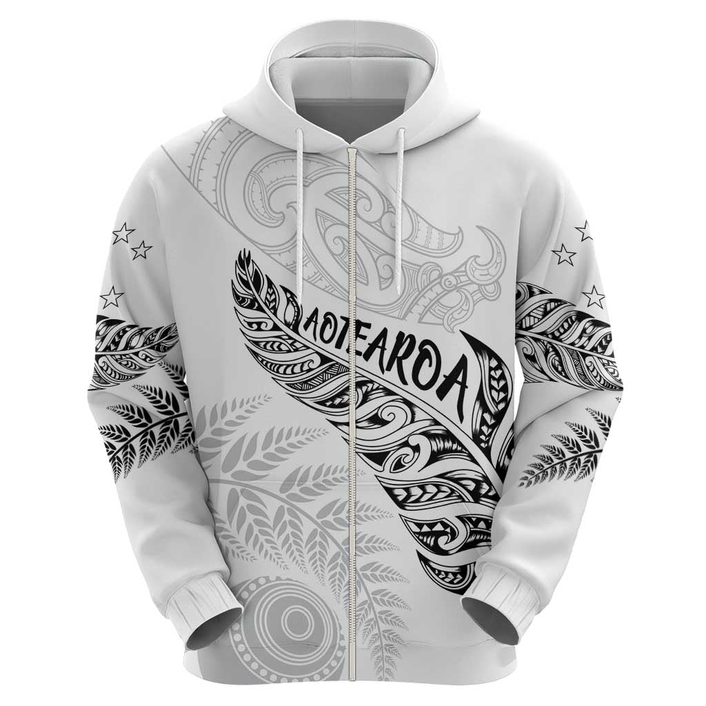 Aotearoa Personalized Lawn Bowls Maori Zip Hoodie New Zealand White Tribal Silver Fern LT7 - Polynesian Pride