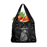 Personalised Maori Waitangi Grocery Bag New Zealand Silver Fern Mix Kowhai Flowers LT7 1-pack One Size Black - Polynesian Pride