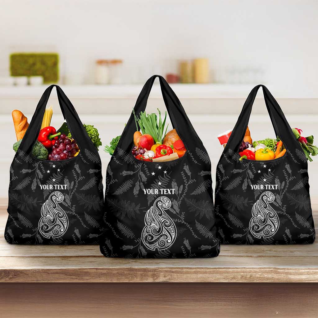 Personalised Maori Waitangi Grocery Bag New Zealand Silver Fern Mix Kowhai Flowers LT7 3-pack One Size Black - Polynesian Pride